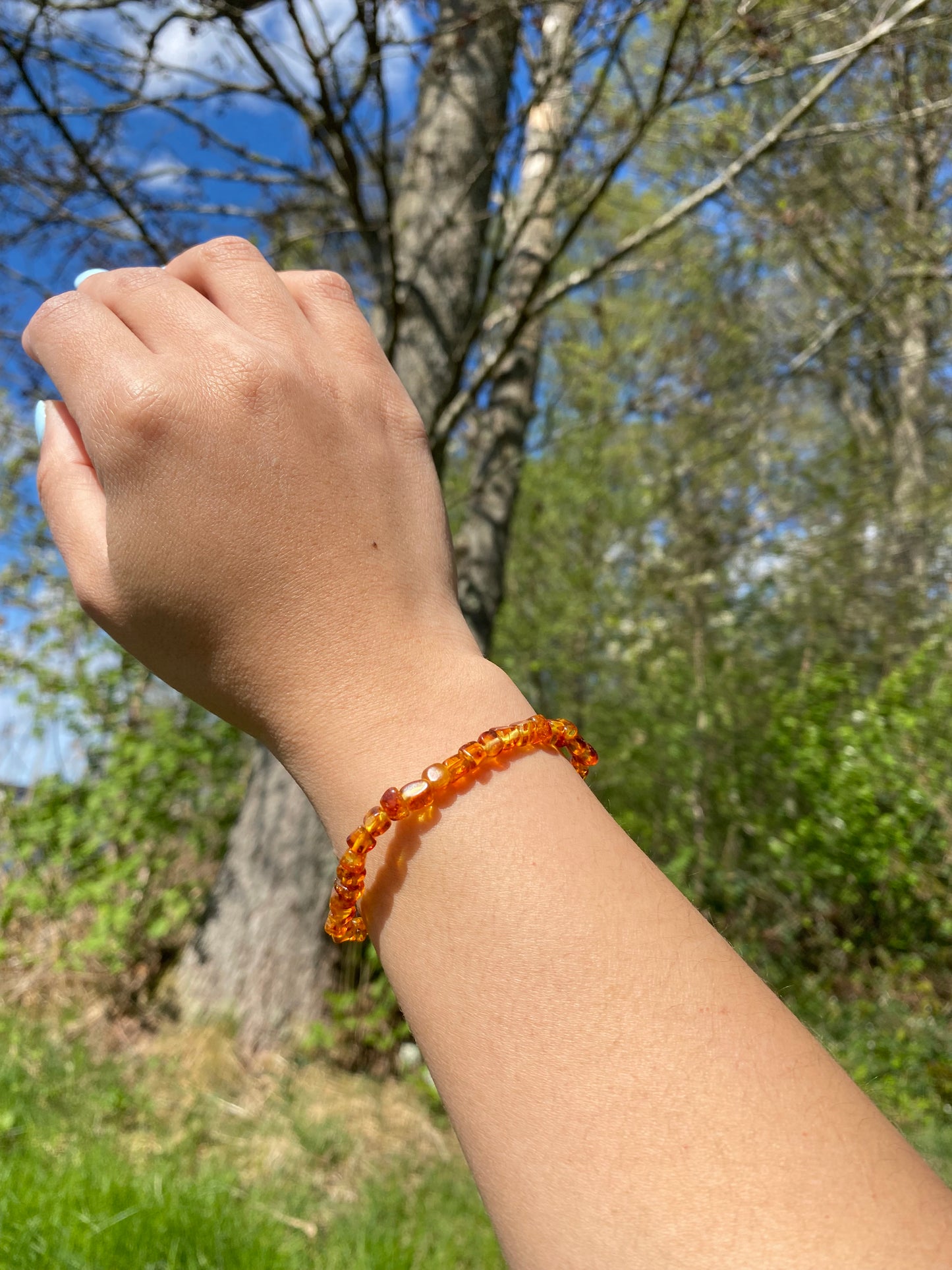 Natural amber square bracelet