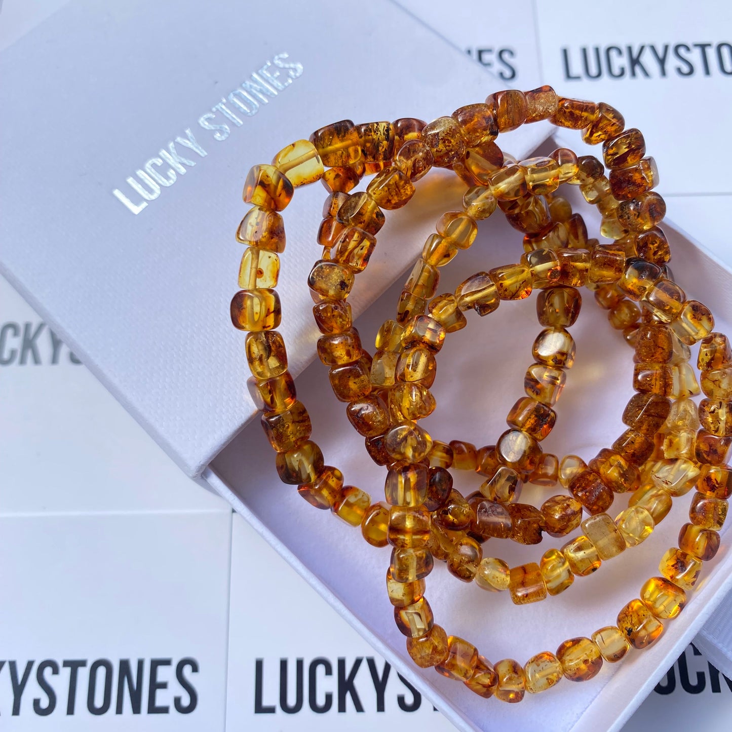 Natural amber square bracelet