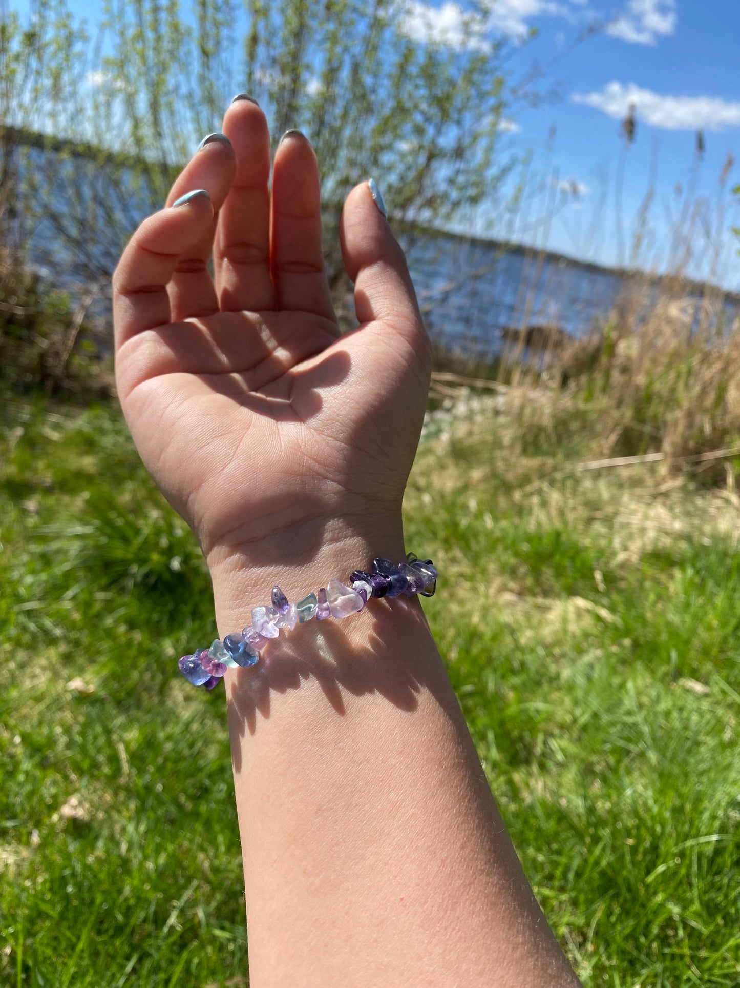 Natural multicoloured fluorite gravel bracelet
