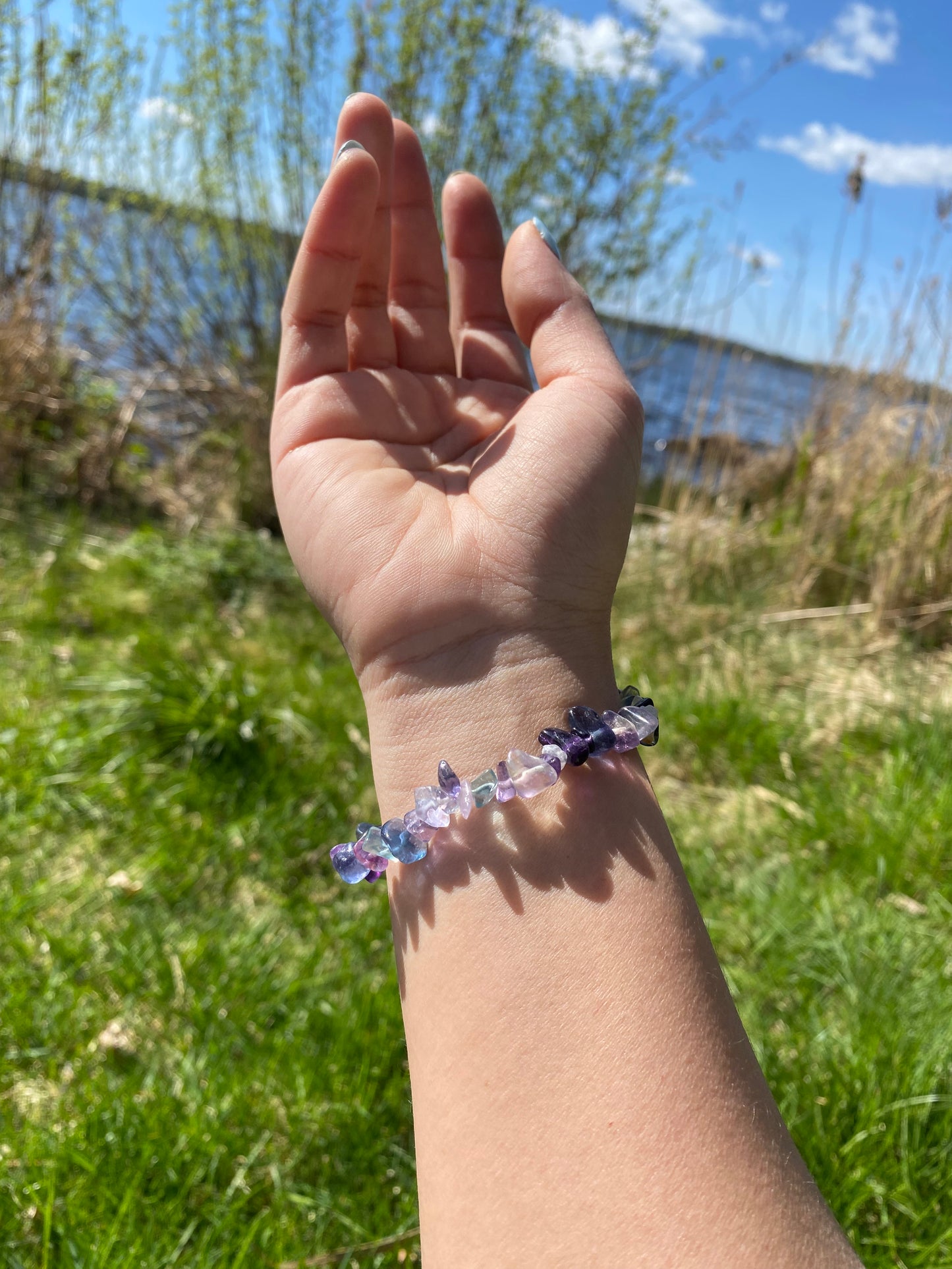 Natural multicoloured fluorite gravel bracelet